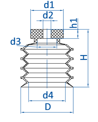 Размеры сильфонной вакуумной присоски FIPA серии SBF-C